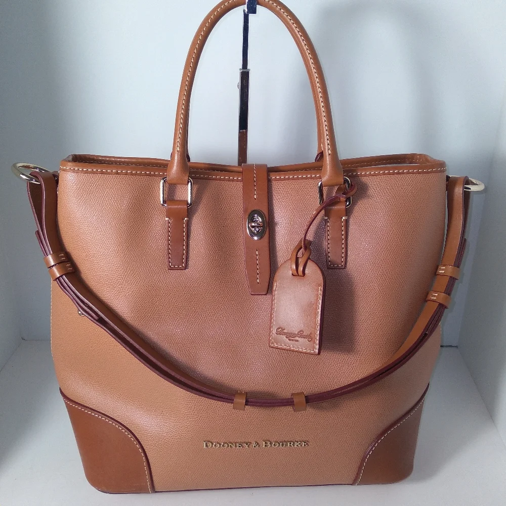 Authentic Dooney & Bourke Shelby Shopper Carmel/Tan Leather Tote and Wallet Set